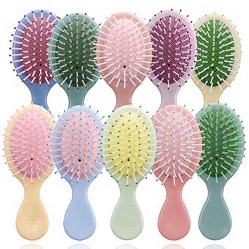 20 Pieces Mini Wet Hair Brush Travel Detangling Brush Soft Bristles Wet Dry Hair Brush Kids Hair Brush for Most Hair Types with Ease Knots Without Tears or Breakage (Bright Surface,10 Colors)