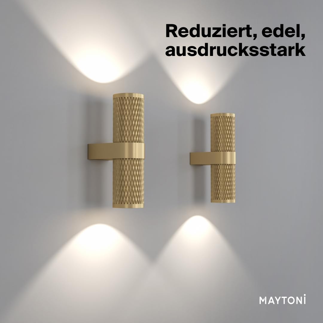 MAYTONI Focus Design Wandleuchte Matt Gold – Ø6 cm - 2-flammige Wandlampe GU10 – Wandleuchte innen, Designlampe, indirekte Beleuchtung aus Aluminium für Wohnzimmer, Schlafzimmer, Flur, Esszimmer