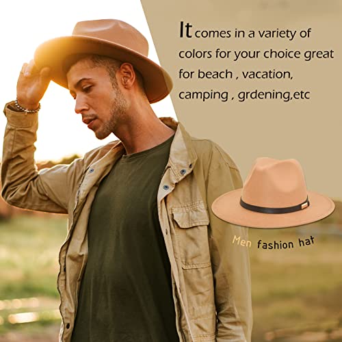 Image of Fedora Hats for Men Wide Brim Panama Hat with Classic Belt