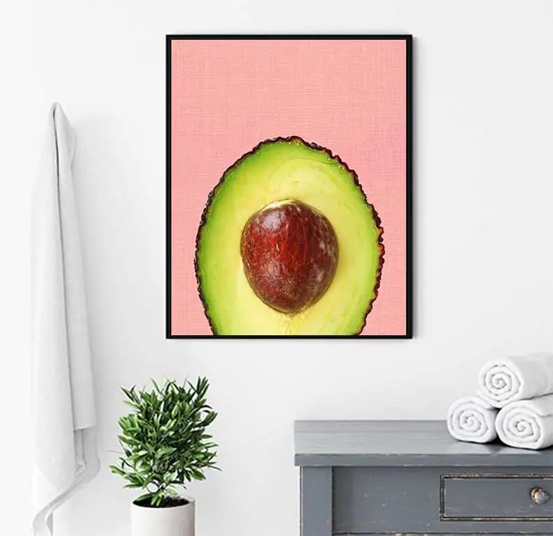 Cuadros abstractos de kiwi y aguacate en lienzo minimalista nórdico de 60x70cm para sala 5