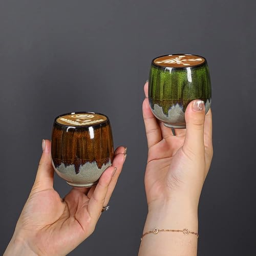 Miniatura 5 de Tazas de café expreso de cerámica con cambio de horno, tazas de café espresso pequeñas, tazas de degustación, juego de 4 (4 colores)