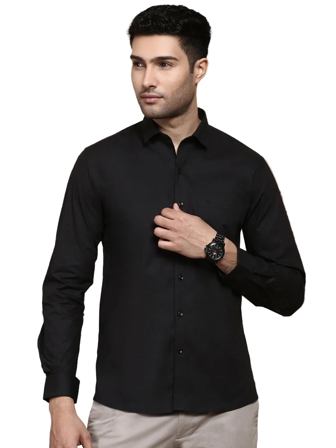 Men Cotton Blend Solid Black Shirt | Casual | Plain| Summer-Regular Fit| Stylish Black Shirt | Everyday Formal Wear