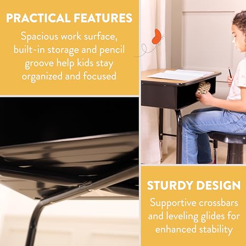 Image of Back2School Express Adjustable Student Desk with Metal Book Box, Classroom Furniture, Oak