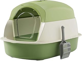 Generic Caixa de areia para gatos fechada, caixa de areia para gatos com capuz, vaso sanitário para gatos fechado e coberto com porta, caixa de areia para, VERDE