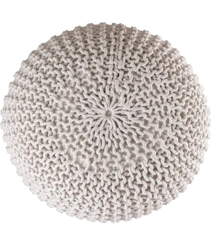Image of Pouf Puffy for Living Room Sitting Round Ottoman Bean Filled Stool for Foot Rest - Hand Knitted Cable Style Dori Pouf - 20 Dia x 14 High (Yellow)
