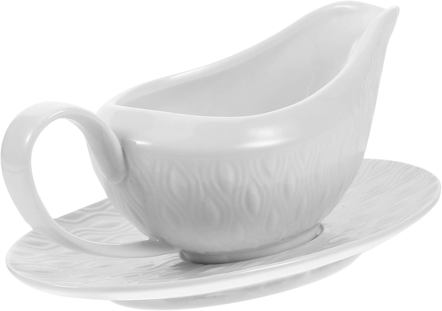 Garneck Gravy Boat and Saucer Ceramic Sauce Dispenser Handle for Serving Sauces and Condiments and Restaurants Microwave and Dishwasher Safe