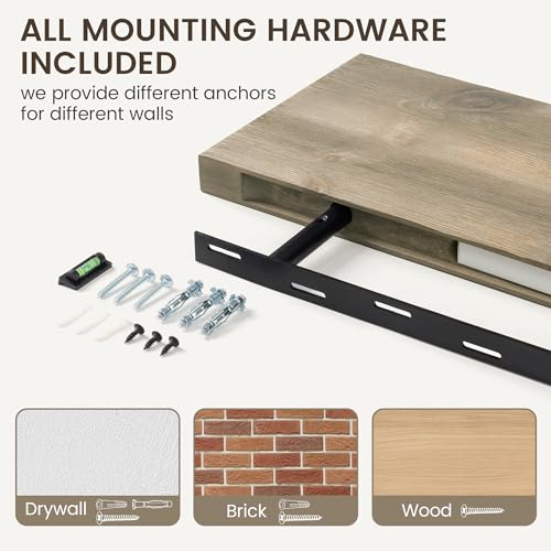 Image of Marsmiles 72 Inch Floating Shelf | 9.3 Inch Deep Grey Wood Shelf Set of 1 | 72''W x 9.3''D x 1.4''H Rustic Grey Wooden Shelves for Farmhouse Living Room Bathroom