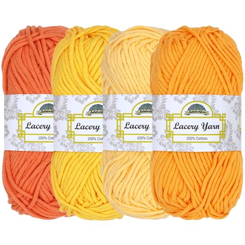 JubileeYarn Lacery Yarn - 100g/Skein Chunky Cotton - Shades of Yellow - 4 Skeins
