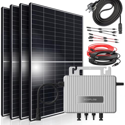 SUNNIVA 1800W Balkonkraftwerk 800W komplett Steckdose - Ecoflow Stream 800W Wechselrichter - PV Solaranlage Komplettset - 4x 450W (1800W) Solarmodule - inkl. 5m Kabel - Bluetooth, WIFI
