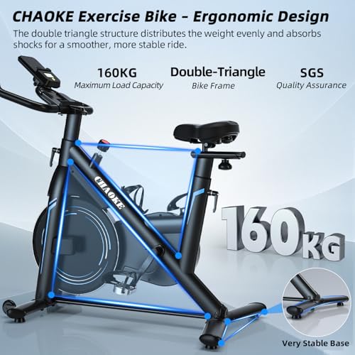 Exercise Bike, CHAOKE Stationary Bike for Home Fitness, Ultra-Quiet Magnetic Resistance Indoor Cycling Bike, Large Tablet Holder, Comfortable Seat, LCD Display, Strength Training - Image 7