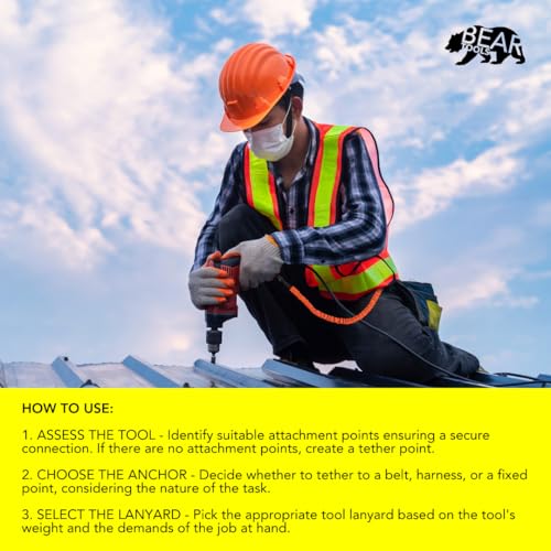 Image of 3 Foot Safety Tool Lanyard, Tough Scaffold Hard Hat Lanyard with Carabiner, Adjustable Loop End, Ultra-Durable, Premium Quality Materials Ideal for Scaffold, Tools, Construction 10PK Orange (0929OS)