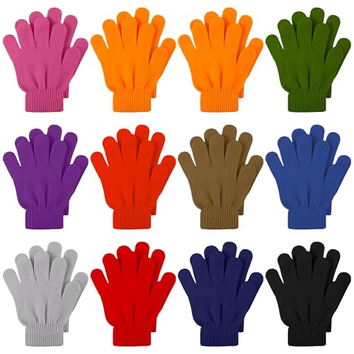 Image of Cooraby 12 Pairs Kid's Winter Magic Gloves Children Stretchy Warm Magic Gloves Boys or Girls Knit Gloves for 6-12 Years