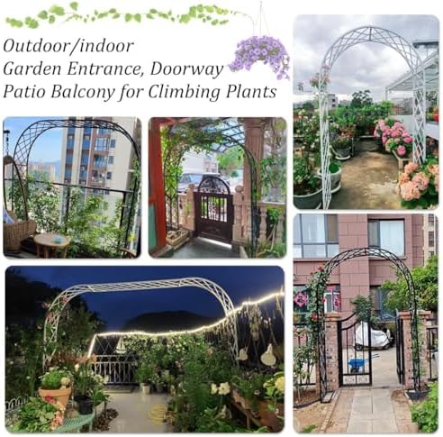 Metal Garden Arbor Arch for Climbing Plants - 7.5ft Steel Trellis in White/Black/Green/Brown - Outdoor Wedding Ceremony Party Decor - Durable Garden Feature