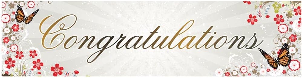 Partymoods - Congratulations Banner - Giant Size, Butterflies and Flowers Design 0 - Decorations for Weddings, Anniversaries and Engagements - Durable & Reusable Party Decor - 183cm x 46cm