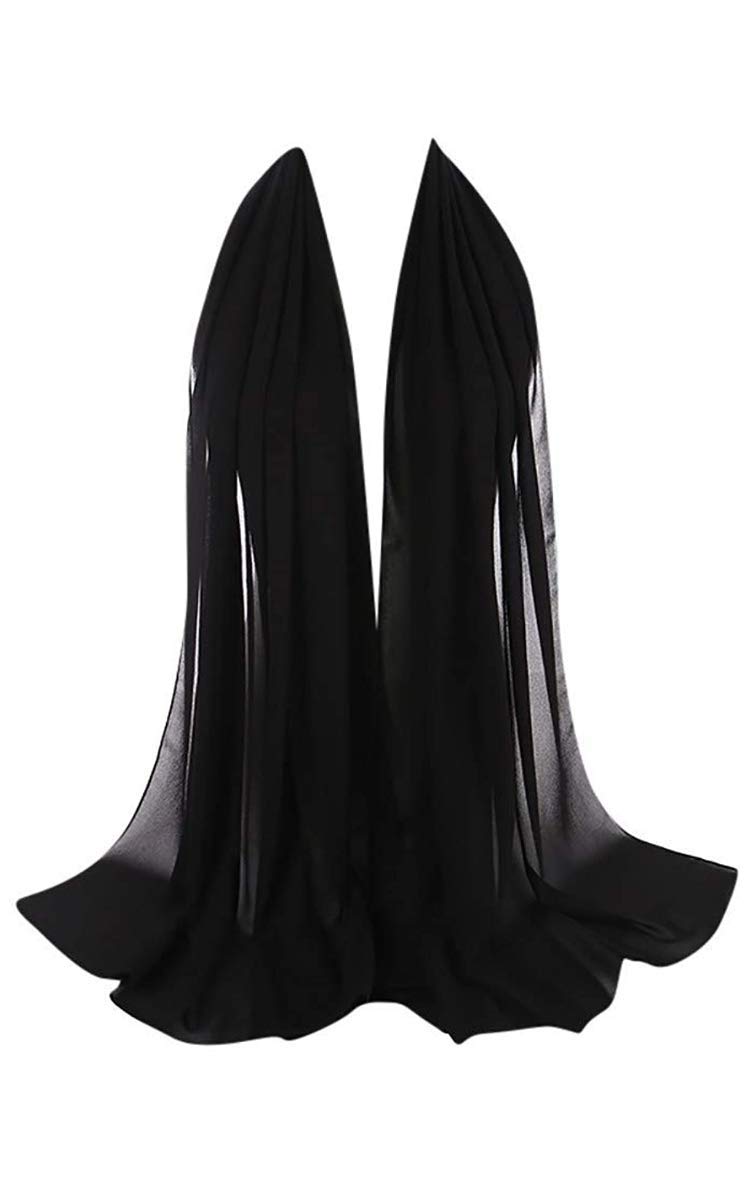 180X80 Chiffon Maxi Plain Scarf Hijab Sarong Shawl Large Wrap (Black)
