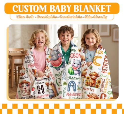 Image of Custom Hippo Blanket for Boys Girls,Ultra Soft Personalized Gifts Baby Blanket,Customized Throw for Toddlers Newborn Stroller Crib,40 inchx50 inch