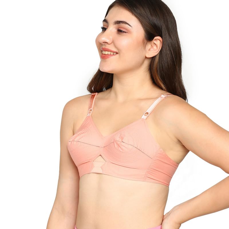 Image of BLOSSOM Priyasajini Women's Full Coverage 100% Woven Cotton Single Layer Round Stitch Non Padded Wirefree Conical Cup Everyday Bra