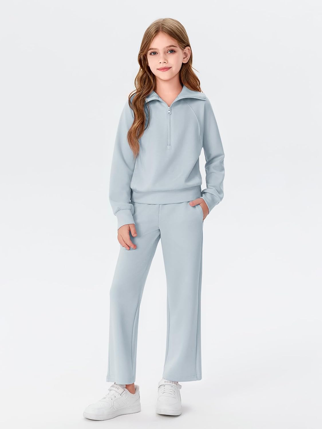 Haloumoning Girls 2 Piece Outfits Sweatsuit Half Zip Long Sleeve Sweatshirts Sweatpants Tracksuit Sets 5-14 years - Image 2