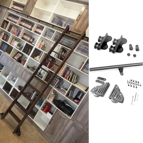 Round Tube Ladder Track System for Home/Indoor/Loft - Rolling Ladder Hardware with Smooth Floor Roller Wheels (6.6ft/200cm Track Kit) - Easy Installation & Durable Design