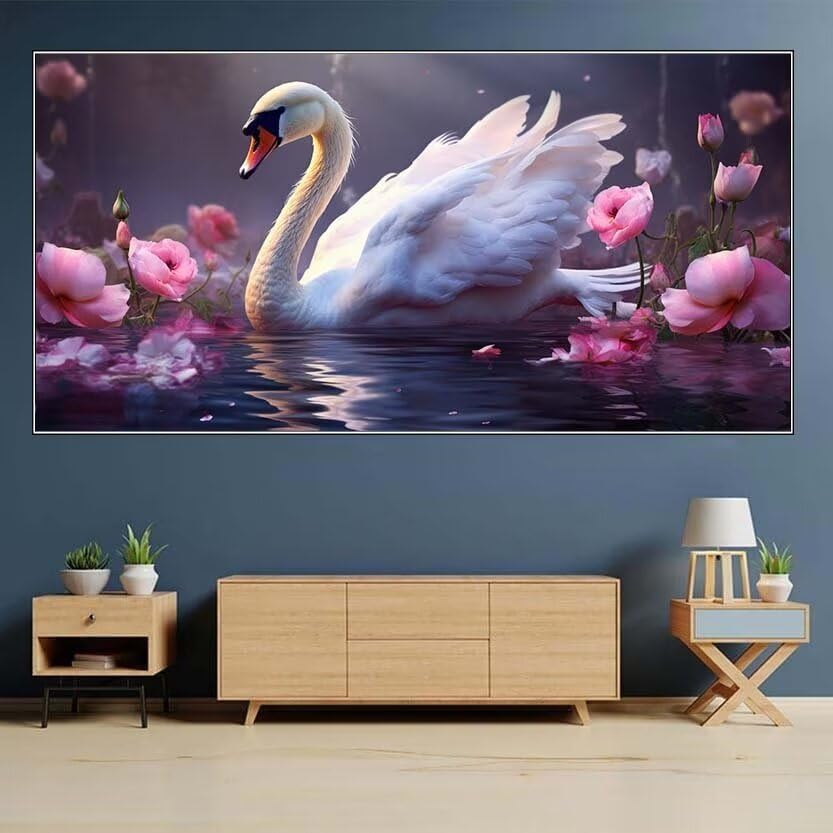 Diamond Painting Strass Complet 55X80 Broderie Diamant Kit Complet Grand Format Ange Et Cygne