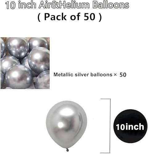 Miniatura 2 de Globos plateados metálicos de 10 pulgadas, 50 globos de cumpleaños cromados gruesos, globos de látex brillantes para decoración de fiestas,