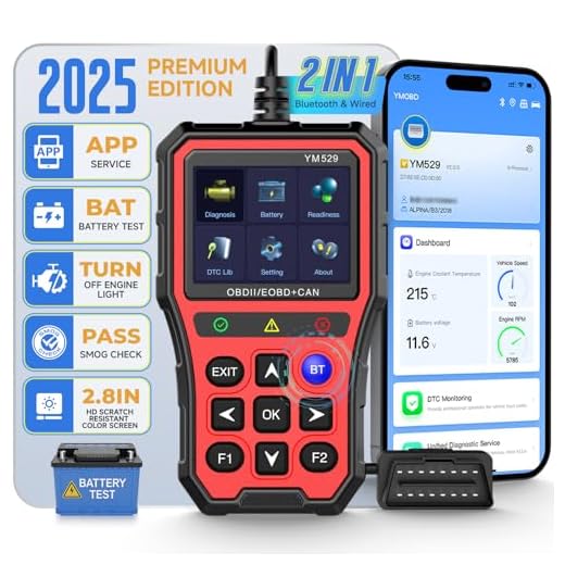 Escáner Profesional OBD2 con Herramienta de diagnóstico del probador de batería Pantalla IPS de 2,8 Pulgadas, Comprobar la preparación de Las emisiones, Leer y borrar los códigos de Error, rojo