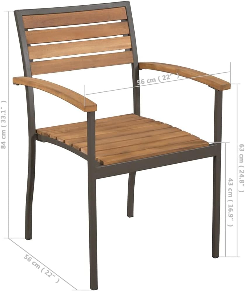 Stackable Patio Chairs 2 pcs,Outdoor Dining Chairs,Outdoor Patio Furniture,Bistro Set,Kitchen Chairs,Lounge Chairs,Balcony Chairs,Easy to assemble,for Balcony,Porch,Deck,Solid Acacia Wood and Steel