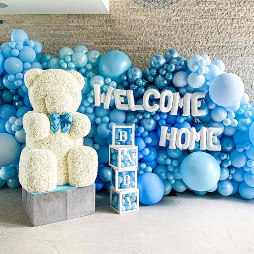 Image of PartyWoo Blue and White Balloons 100pcs 12 Inch Pearl Light Baby Pastel Sky Blue Matte White Balloons for Graduation Baby Shower Birthday Gender Reveal Anniversary Under the Sea Party Decorations