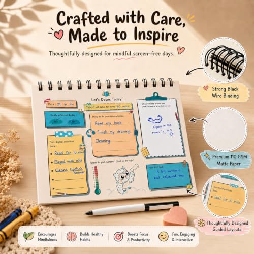Image of 4-Week Digital Detox Diary for Kids, A5 Screen-Time Journal