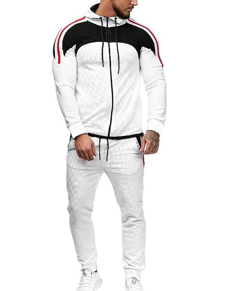 Strój sportowy męskie spodnie dresowe + unikalne topowe bluzy z kapturem zestaw dresowy męski prążkowane kolory splot dres codzienny sport, biały, 3XL