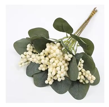 SPHINX Artificial Eucalyptus Berry Sticks–1 Set of 6 Pcs, Faux Greenery Plant Stems for Home Decor, Vase Arrangement, DIY Crafts, Gift Packing, Festival, Basket, Tray & Trousseau Decor (6, Cream)