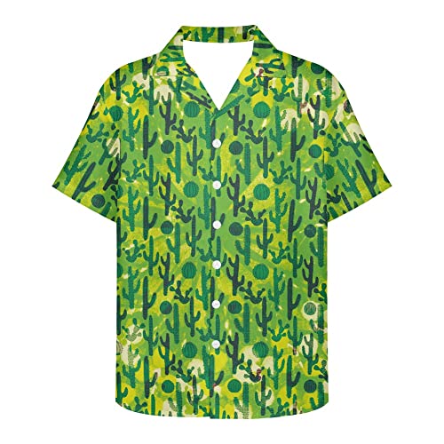 Amzbeauty Herren Hawaii-Hemd mit Kaktus-Motiv, kurzärmelig, Sommer, Strand, Urlaub, Surf-Shirt, Aloha-Party, Tops, Hemd, Größe 2XS-5XL, Blaugrüner Kaktus, 3XL Cover