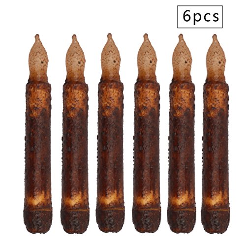 Set Of 6 Primitive Candles Led Taper Candles Real Wax Pillar Brightly Realistic Yellow Battery Operated Wax Dipped Candles,Flameless Taper Candles For Halloween Christmas Party,Wedding,Home Decor #TOP1
