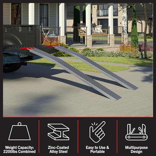 Loading Ramps - Set of Two 69-Inch Ramps for ATVs, Motorcycles, Mowers, Carts, and More - 2200lb Combined Capacity Car Ramp Set by Stalwart - Thumbnail 3