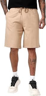 Bewakoof Men's Solid Oversized Fit Cotton Poly Shorts_1500683_Brown_XL Price In India