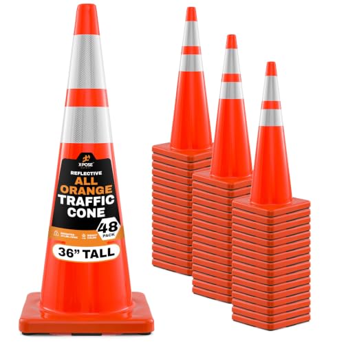 Image of Xpose Safety 36 Inch Orange Traffic Cones with 6 inch & 4 inch Collars, 48-Pack