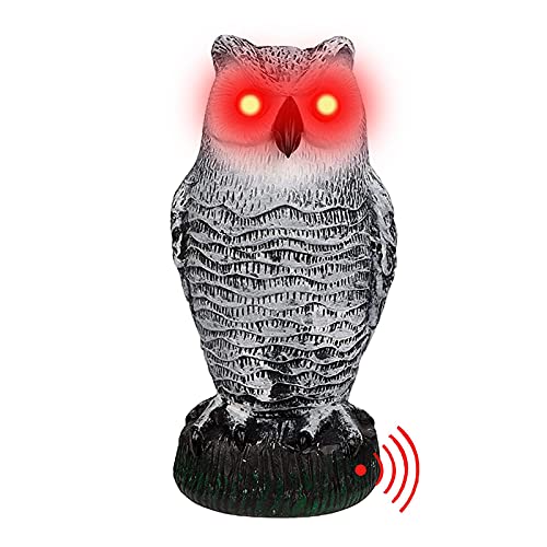 Hengjierun Adornos de jardín Adorno de búho para Exteriores, Repelente Respetuoso con el Medio Ambiente Escultura de espantapájaros de búho Luminosa controlada por Sonido Animal, Funciona con Pilas Cover