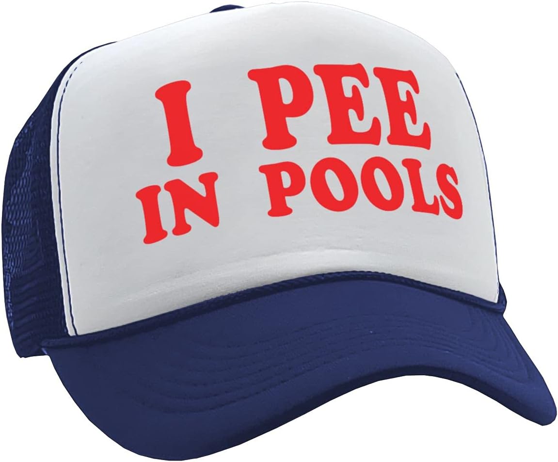 I Pee in Pools Funny Dare Gag Gift Joke - Adult Trucker Cap Hat, Navy