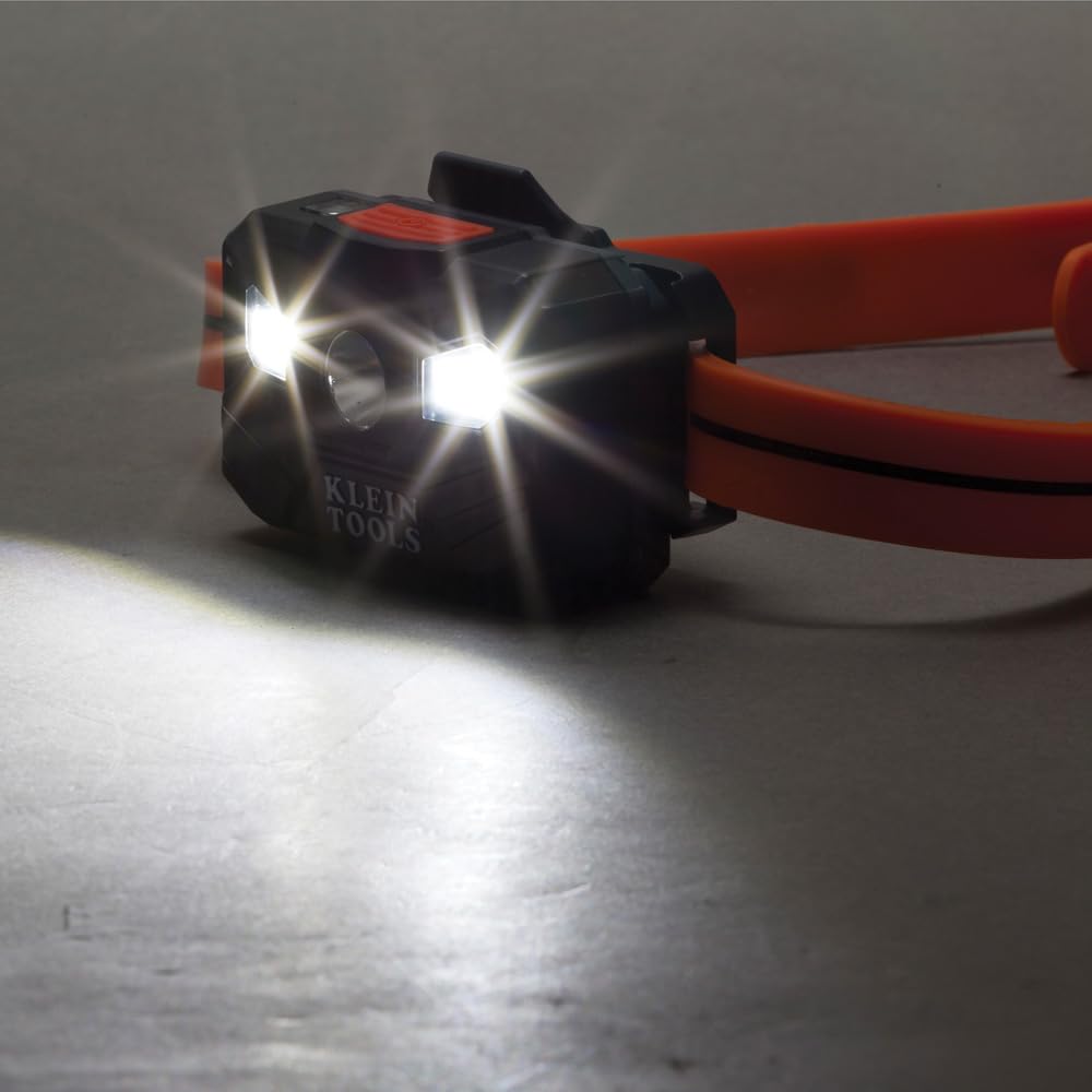 KLEIN TOOLS Lampe frontale LED rechargeable, bande en silicone, 400 lm, autonomie toute la journée, pour le travail, la course, la randonnée en plein air, le camping 56064