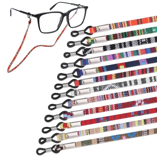 Image of Psyqtsuary Glasses Strap, 12 Pcs Colorful Glasses Holder Strap Nylon Safety Eyeglass Lanyard Vintage Boho Eye Glasses Holders Around Neck for Men and Women