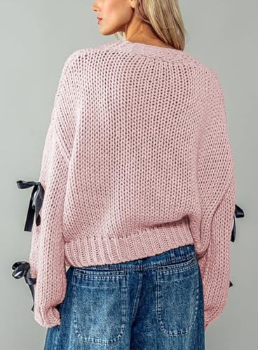 Image of Valentine's Day Cardigan Sweaters for Women Love Heart Print Button Down Cropped Cardigans Y2K Open Front Knit Sweater