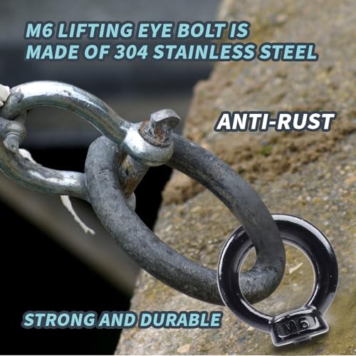 Image of Antrader M6 Lifting Eye Bolts,Stainless Steel Machinery Shoulder Lifting Eye Bolt,Black,4Pcs