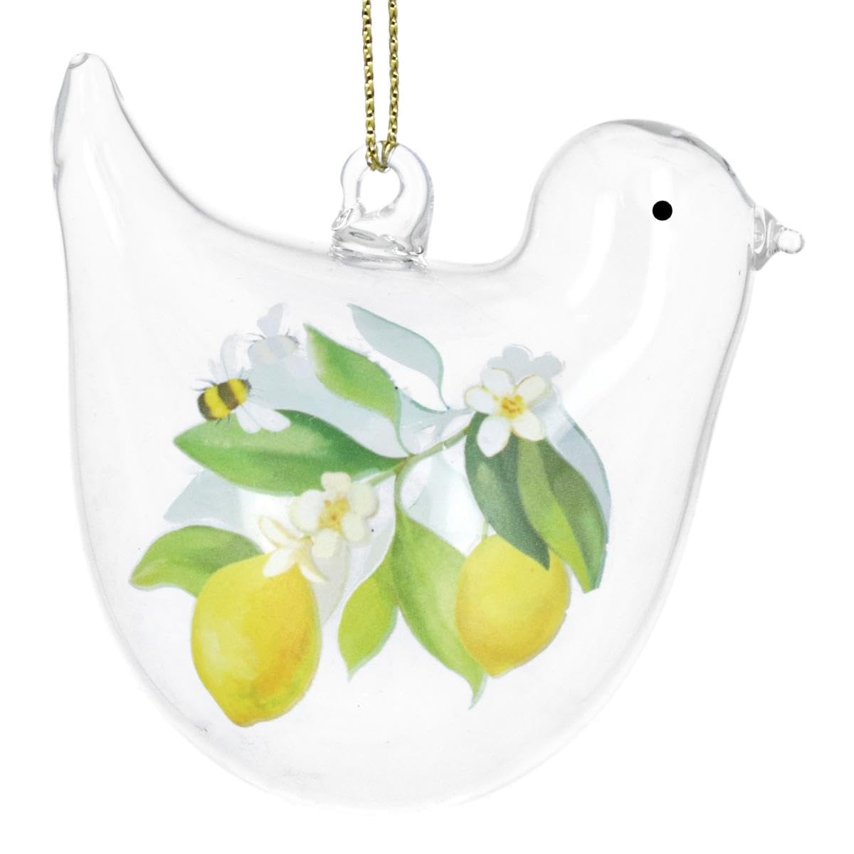 Gisela Graham Multicoloured Lemon Bird Glass Bauble – Elegant Easter Hanging Decoration