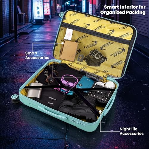 Image of AMERICAN TRAVELLER Rockstar Polycarbonate Trolley Bag | Large (20) | Lightweight Durable Hard Shell | TSA Type Lock | Anti-Theft Zip | 360 Disc Spinner Wheels | Telescopic Handle.