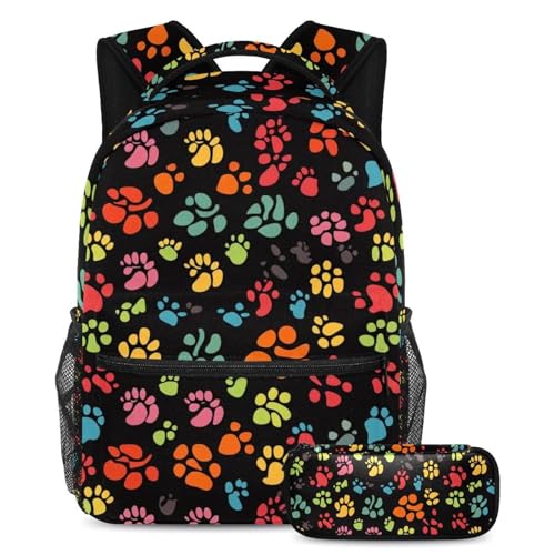 Cartables mini patte de chien colorée avec trousse pour étudiants et voyages (Lot de 2)