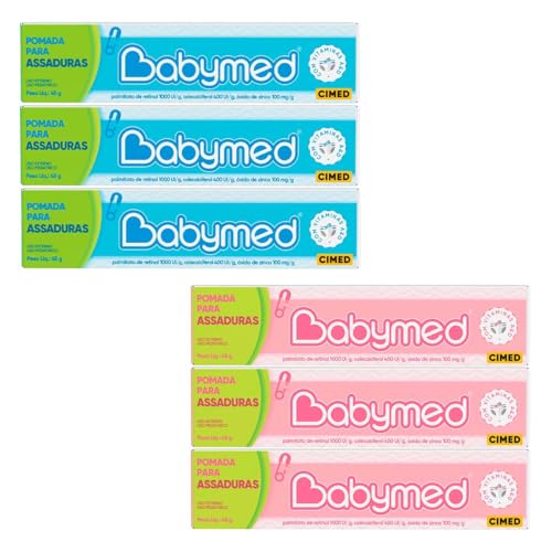 Kit 6 unidades Babymed 3 Azul / 3 Rosa - Creme Protetor para Pele Infantil - Previne Assaduras - Kit de Creme Protetor para Pele Infantil