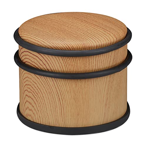 Relaxdays Türstopper, für schwere Türen & Fenster, Edelstahl & Gummi, Holzoptik, hoher Bodenpuffer, ∅ 9,5 cm, braun, 1 Stück