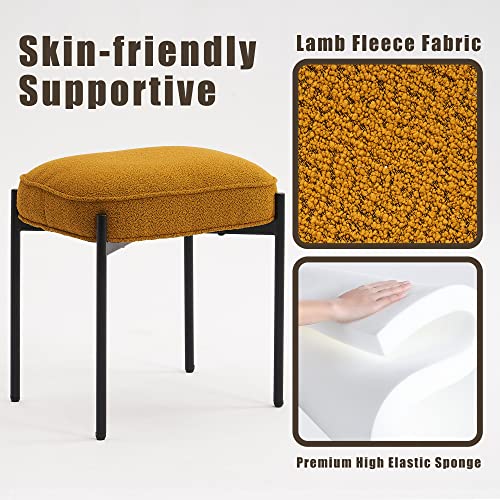 Image of YOUNIKE Comfy Ottoman Vanity Stool Boucle Velvet Boho Small Foot Stool Tufted Upholstered Makeup Chair with Metal Legs Fabric Cute Vanity Bench for Bedroom Living Dressing Room Ginger Yellow