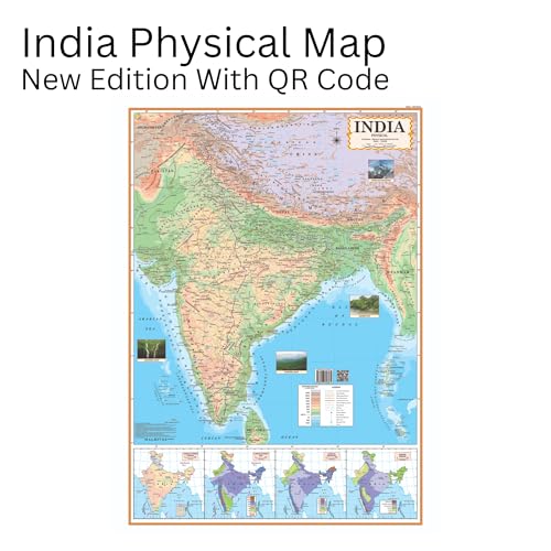 Image of Editone International India Physical Map for Wall with QR Code | Competitive Exam Prepration for UPSC, IAS, IPS, with Non-Laminated Paper Print (India Physical (English)