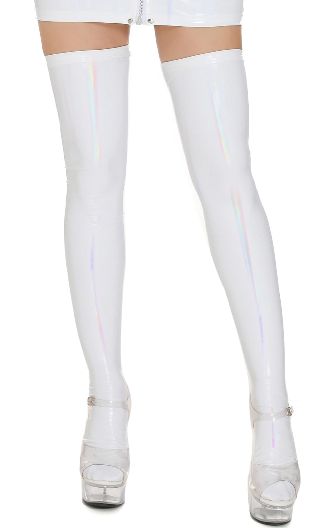 FEOYA Women's PU Leather Stockings Opaque Oil Shiny Glossy Thigh High Hosiery Pantyhose Sockings